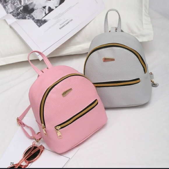 Gray PU Leather MINI-backpack bag - Picture 2 of 3